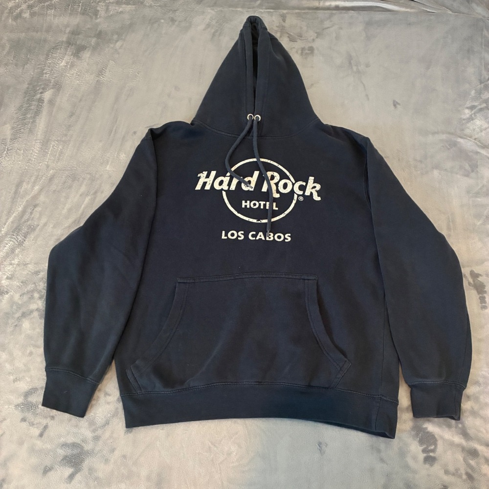 Hard Rock Hotel Hoodie Unisex Medium Black Los Cabos Graphic Pullover Sweatshirt
